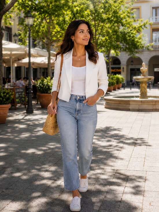 Jules & Leopold Jackets & Blazers - Jules & Leopold 3/4 Sleeves Linen-Blend Blazer - White